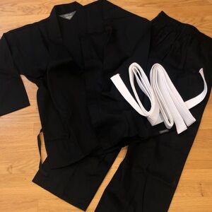 Black Martial Arts Uniform with White Belt